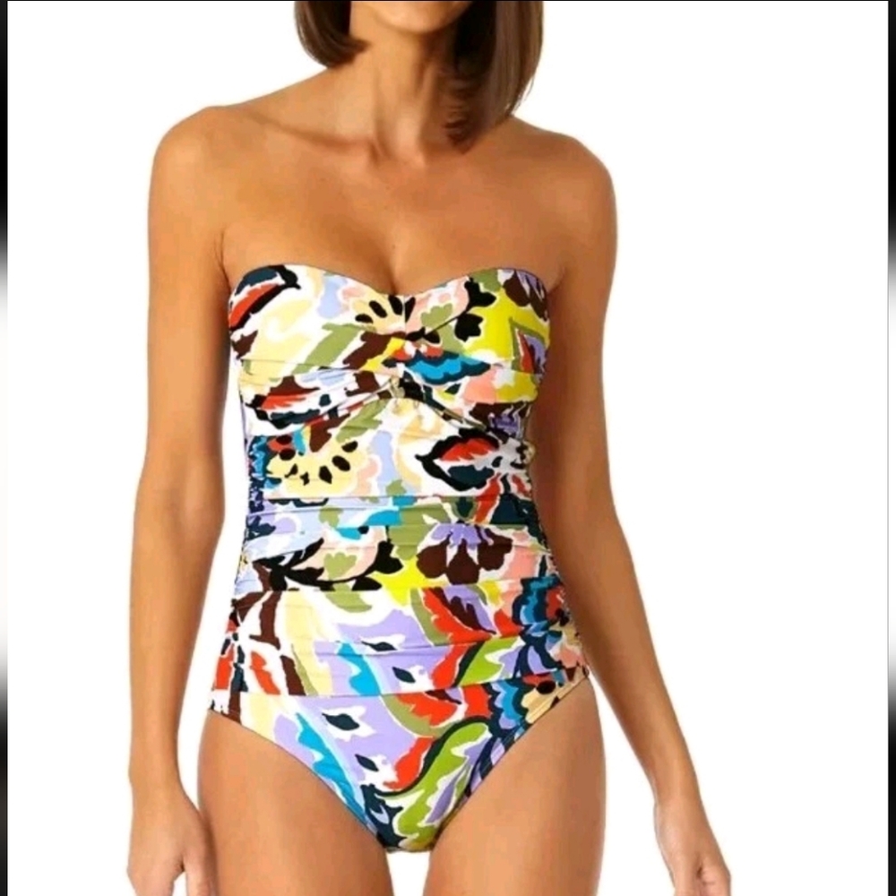 Anne Cole Women's Twist Front Top/Shirred One Piece Swimsuit Size 14  NWT